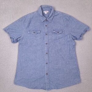 True Religion Shirt Mens Large Blue Denim Chambray Short Sleeve‎ Button Utility